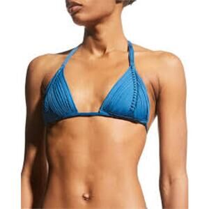 Anthropologie PQ Swim Isla Triangle Bikini Top Braid Fringe Sz D w Padding Blue